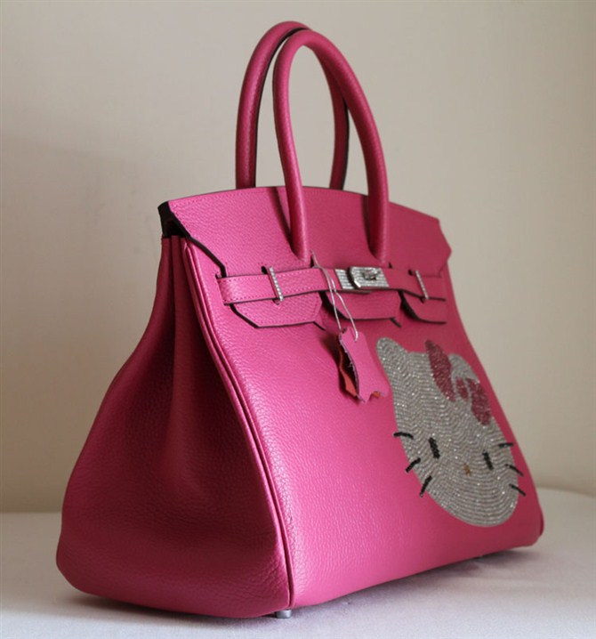 High Quality Fake Hermes Birkin Hello Kitty 35CM Togo Leather Bag Peach HK0001 (5)